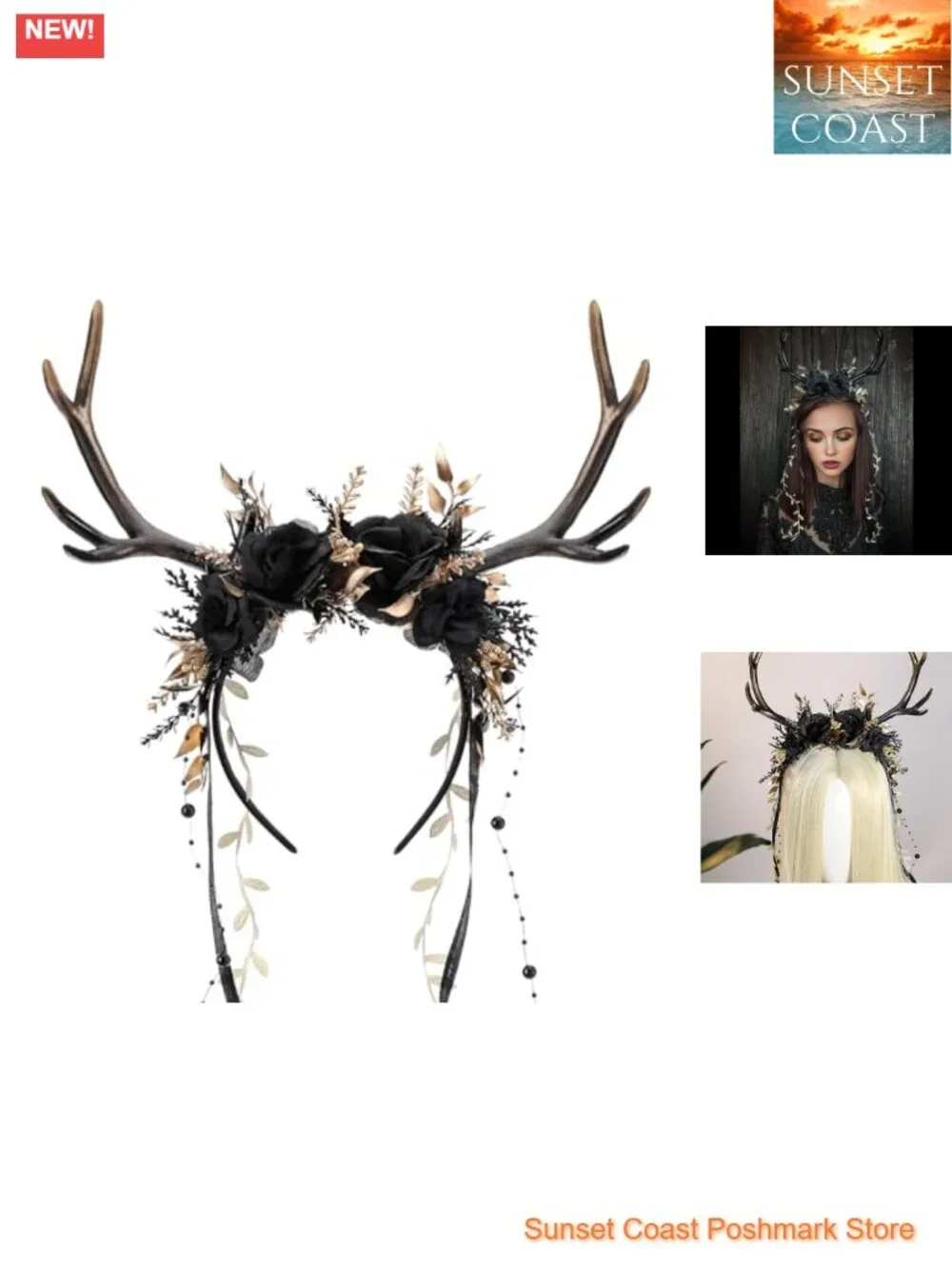 Reindeer Headband Floral Antler Headpiece Woodland Cosplay Hair Accessory